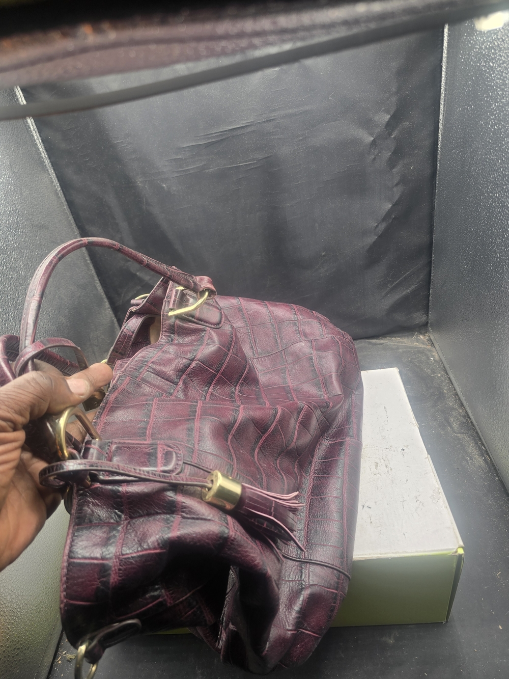 Gilli Croc-Embossed Shoulder Bag in Burgundy